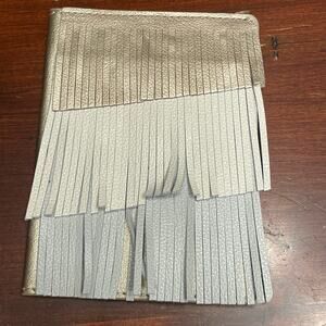 Anthropologie Leather Fringe Passport Holder Travel Wallet Metallic